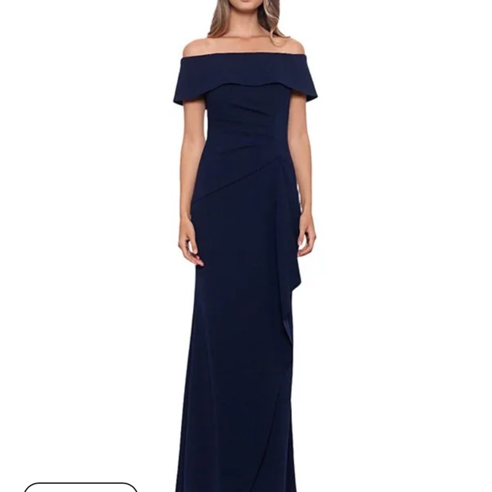 Elegant Navy Off-Shoulder Evening Gown